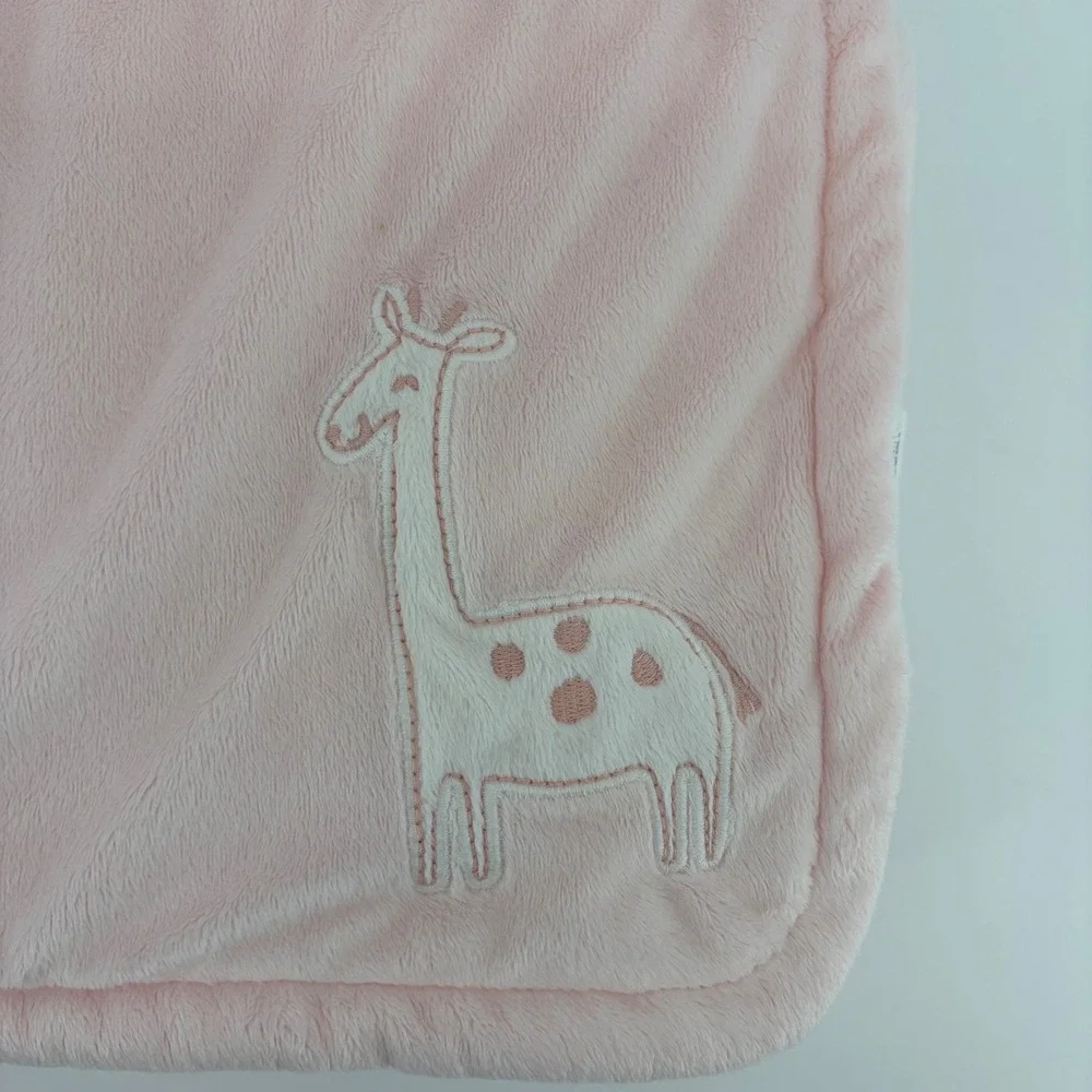 Carters Pink White Giraffe Plush Fleece Reversible Baby Blanket OS GCL19673-SML
